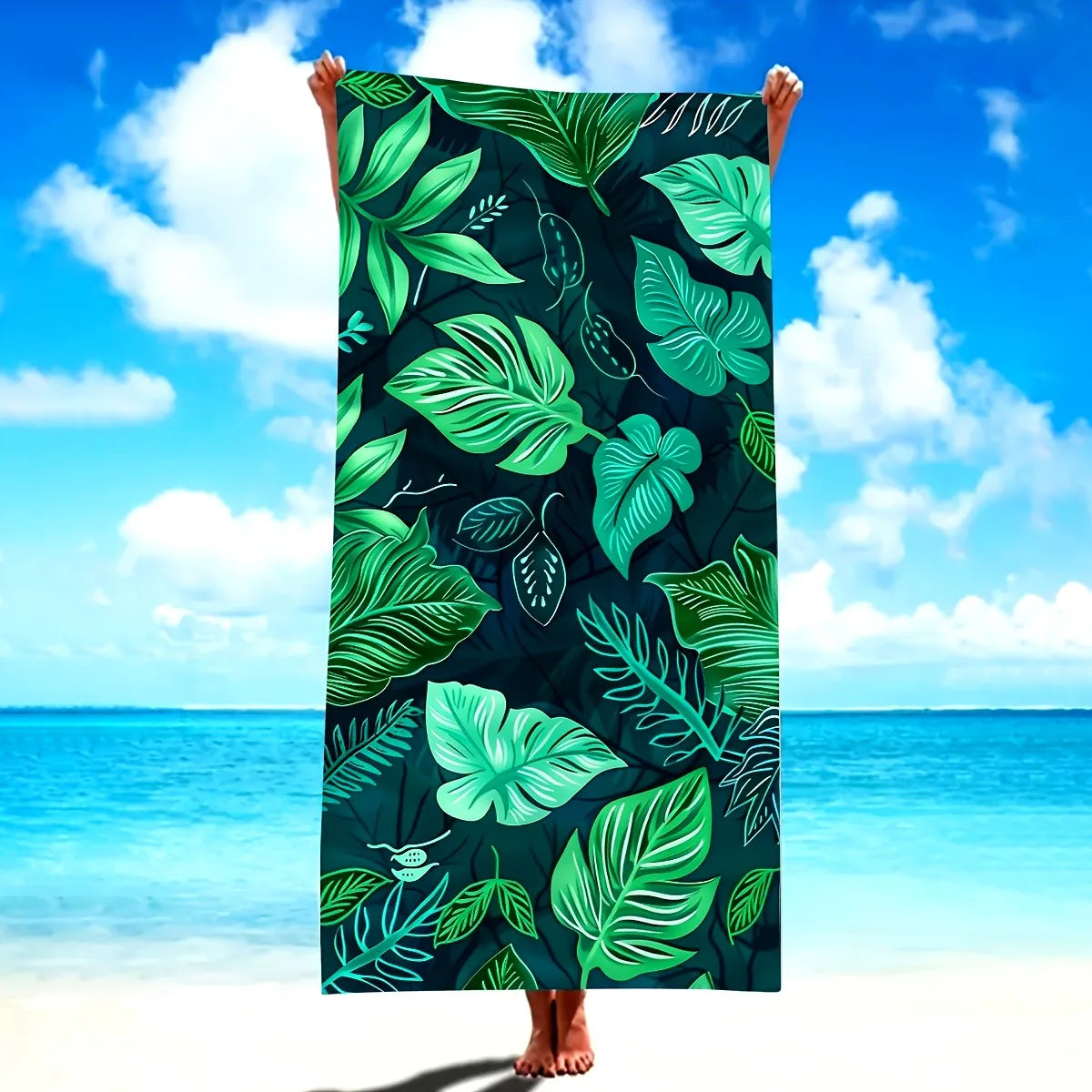 Tropical Leaf-Print Beach Towel