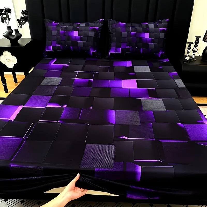 3pcs Cool Tech Digital Printing Plaid Sheet Set