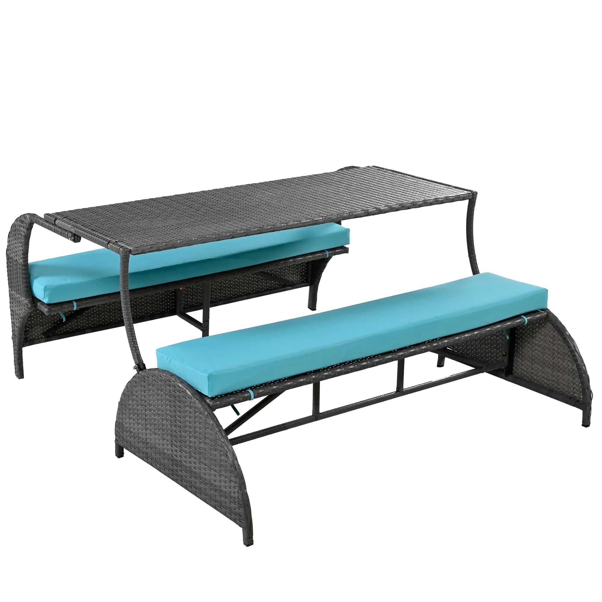 Rattan Convertible Picnic Upholstered Bench/Table
