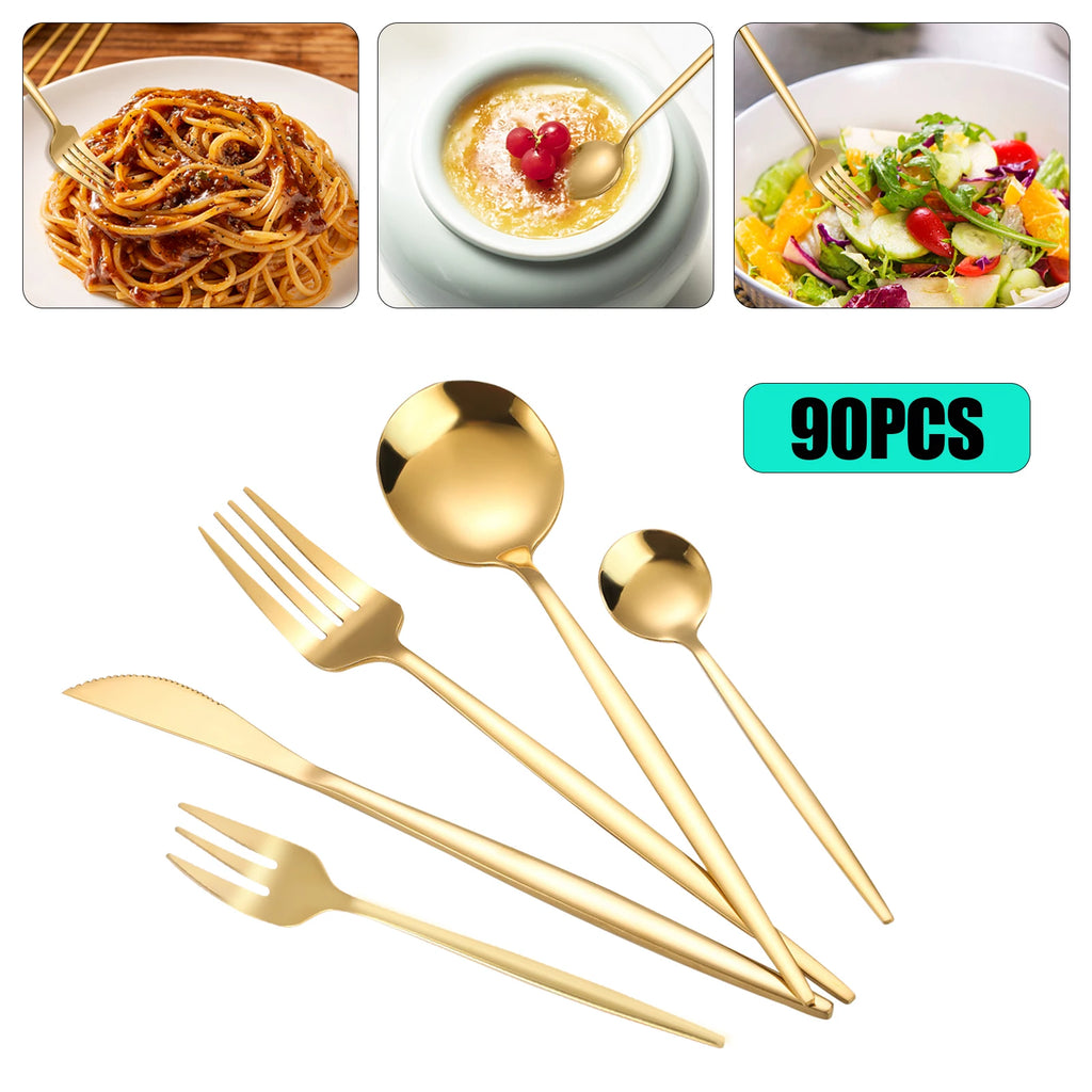 Gold Stainless Steel Silverware - 90 pcs Cutlery