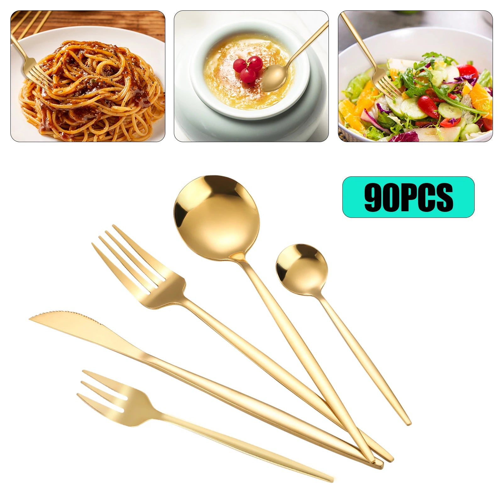 Gold Stainless Steel Silverware - 90 pcs Cutlery