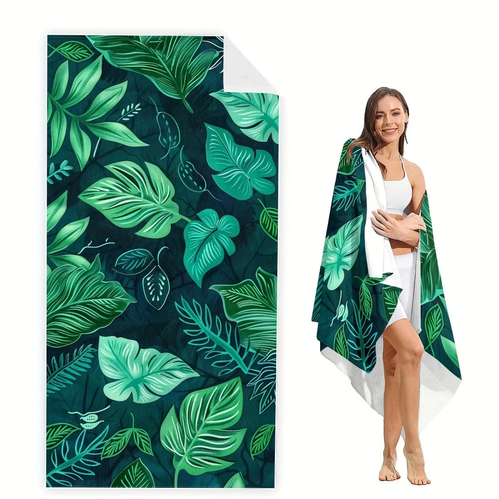 Tropical Leaf-Print Beach Towel