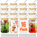 Reusable Glass Cups w/Bamboo Lids & Straws