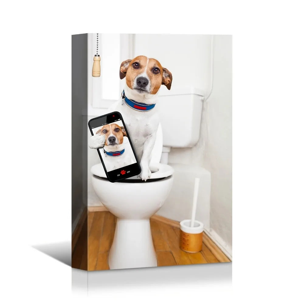 Funny Dog Toilet Selfie Canvas Wall Painting