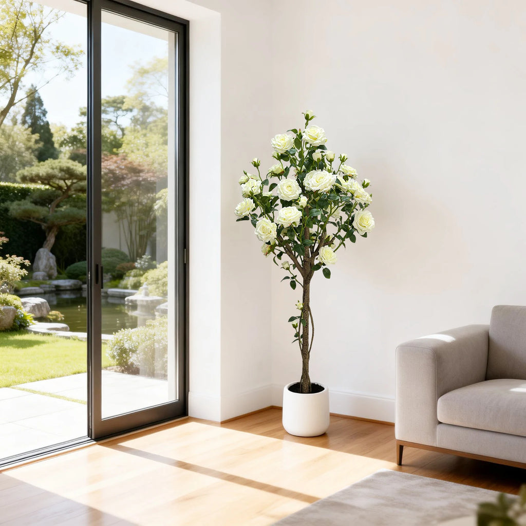 Artificial White Rose Flowering Tree