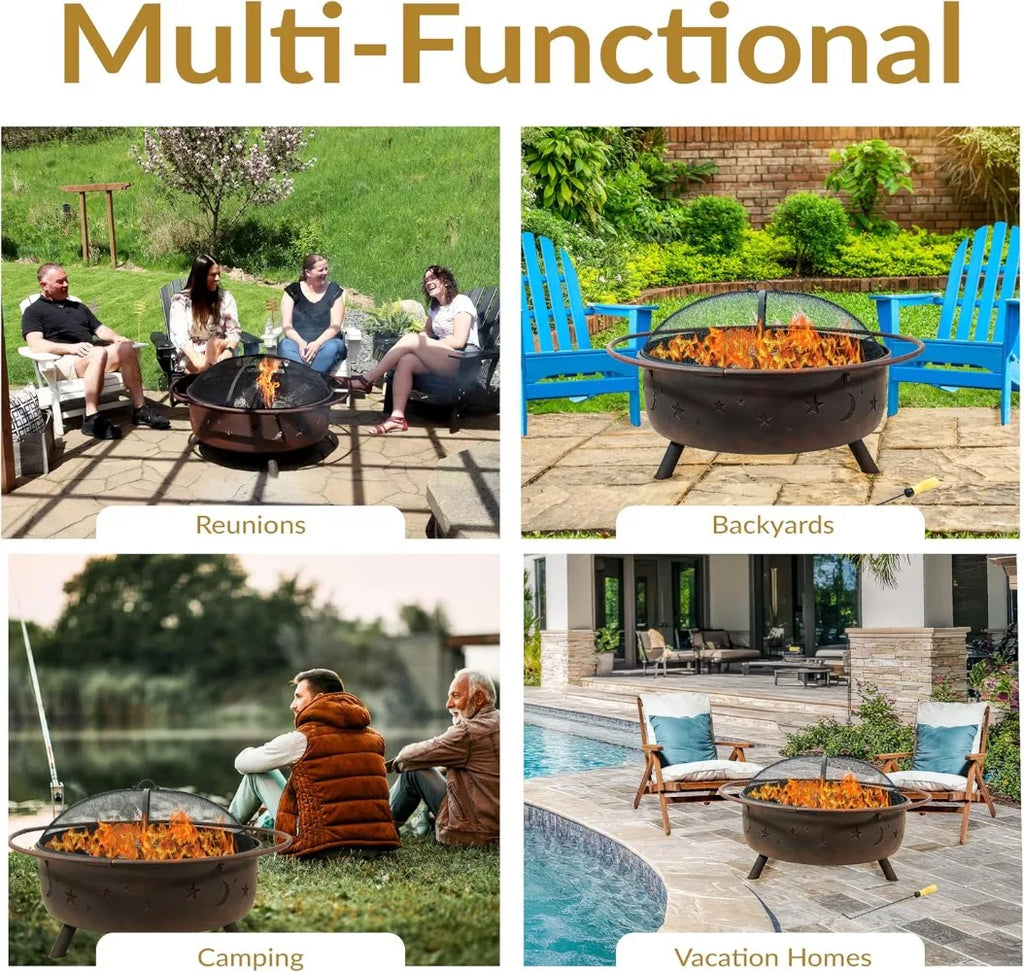 Wood-Burning Fire Pit w/Spark Screen