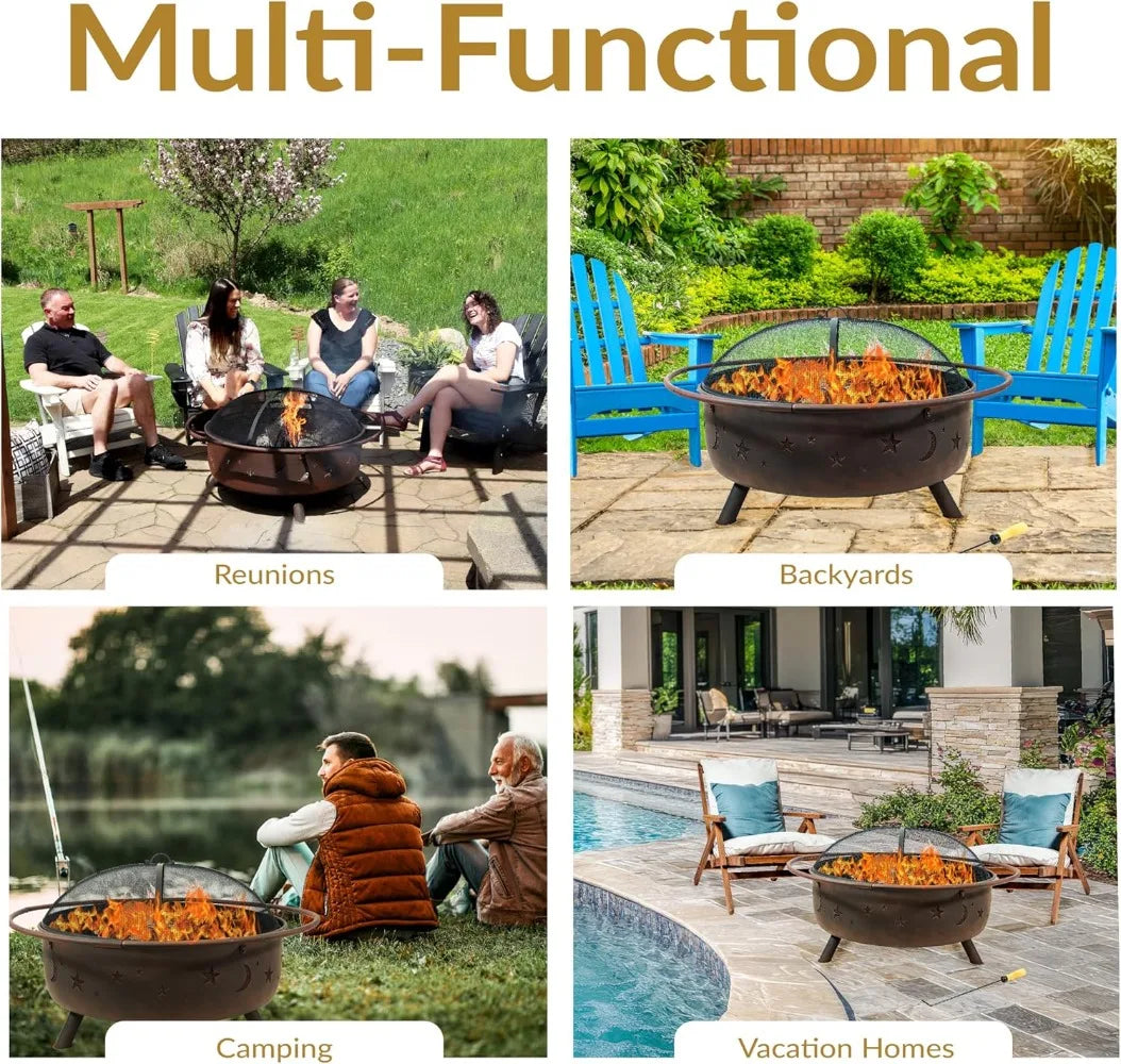 Wood-Burning Fire Pit w/Spark Screen