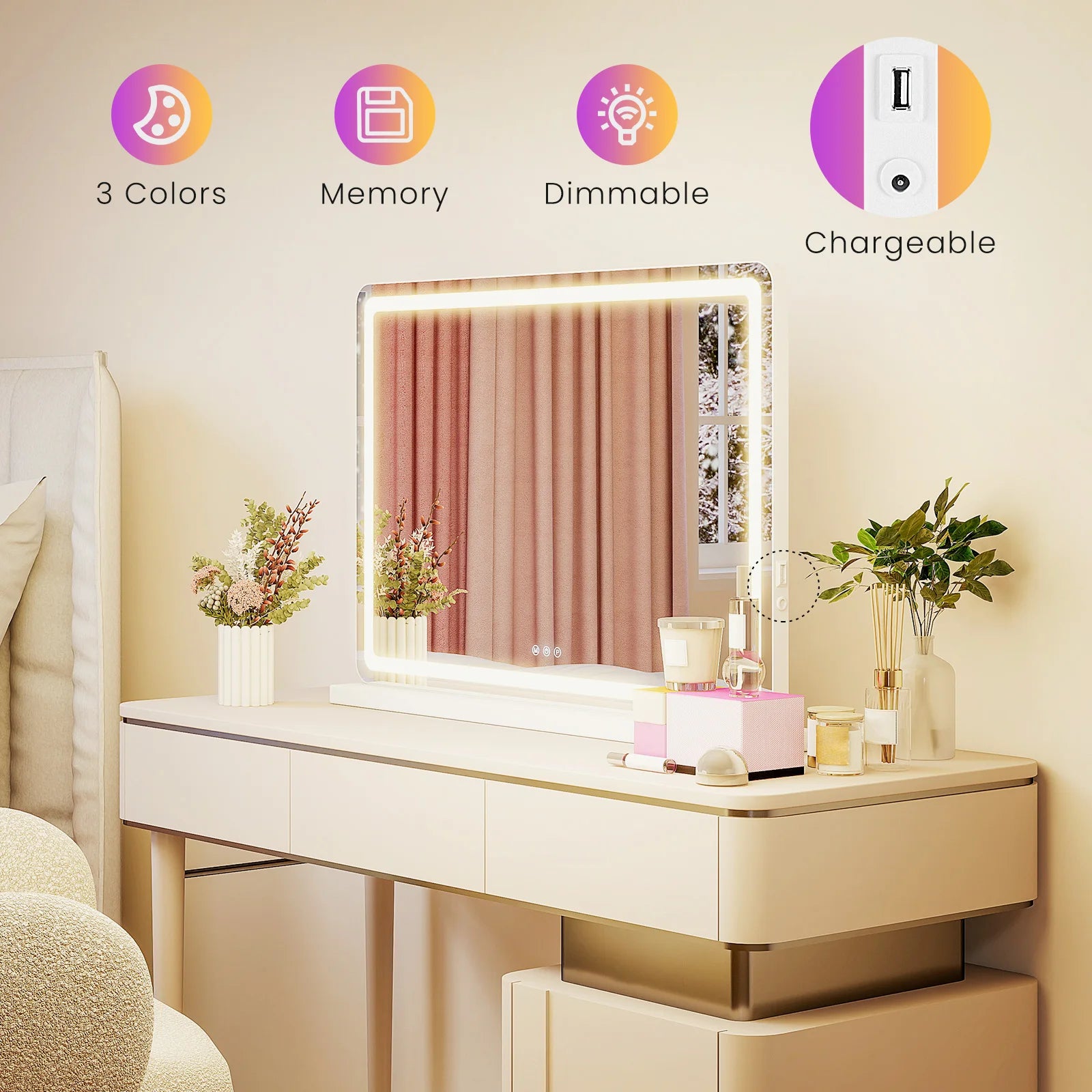 Dimmable LED Lighted Vanity Mirror Aluminum Frame