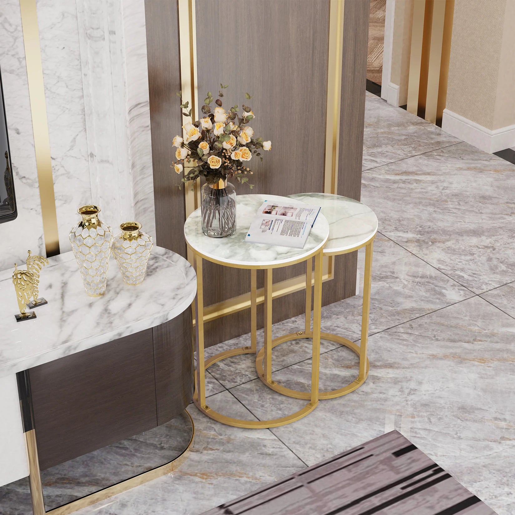 Stone Round Nesting Table- Set of 2