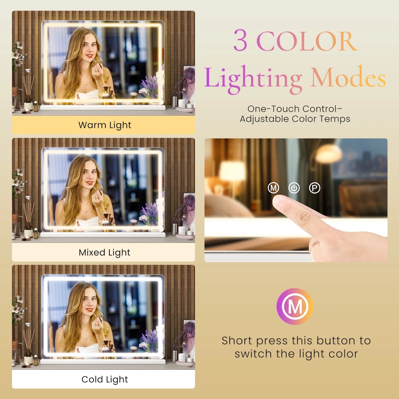Dimmable LED Lighted Vanity Mirror Aluminum Frame