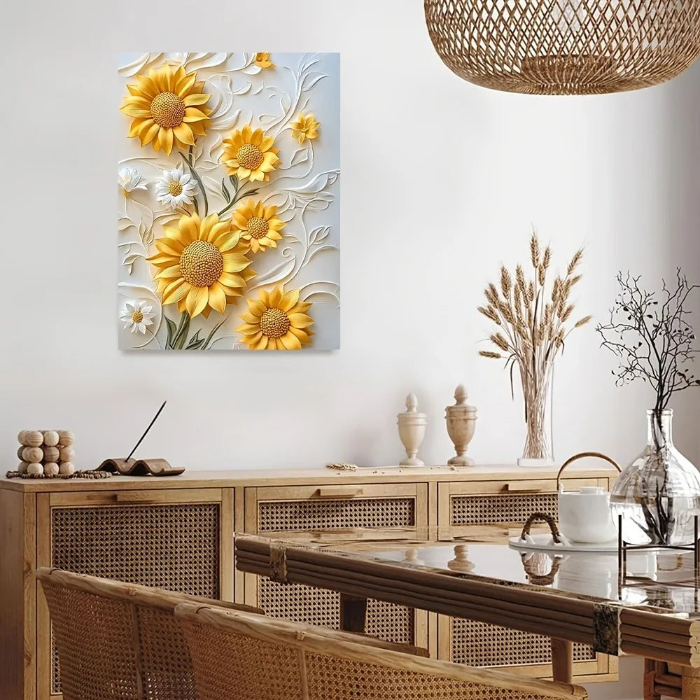 3D Relief Sunflower Framed Canvas Art