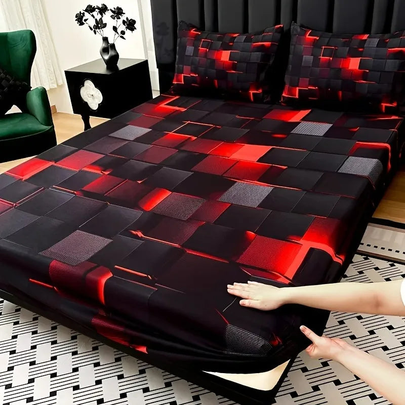 3pcs Cool Tech Digital Printing Plaid Sheet Set
