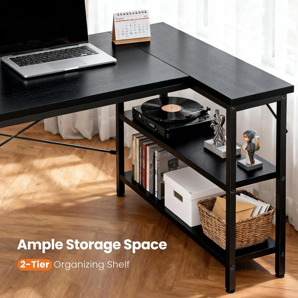 L Shaped Desk with Reversible Storage Shelves