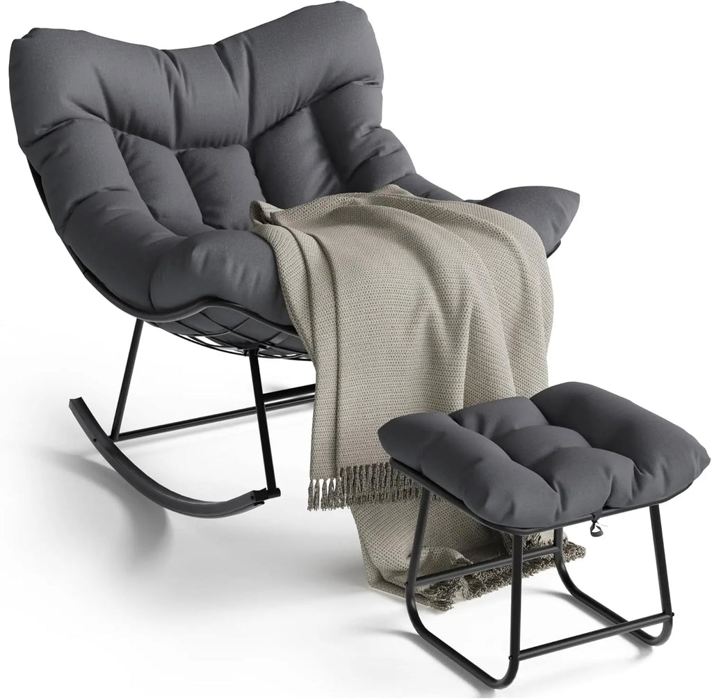 Oversized Papasan Rocking Chair & Footrest