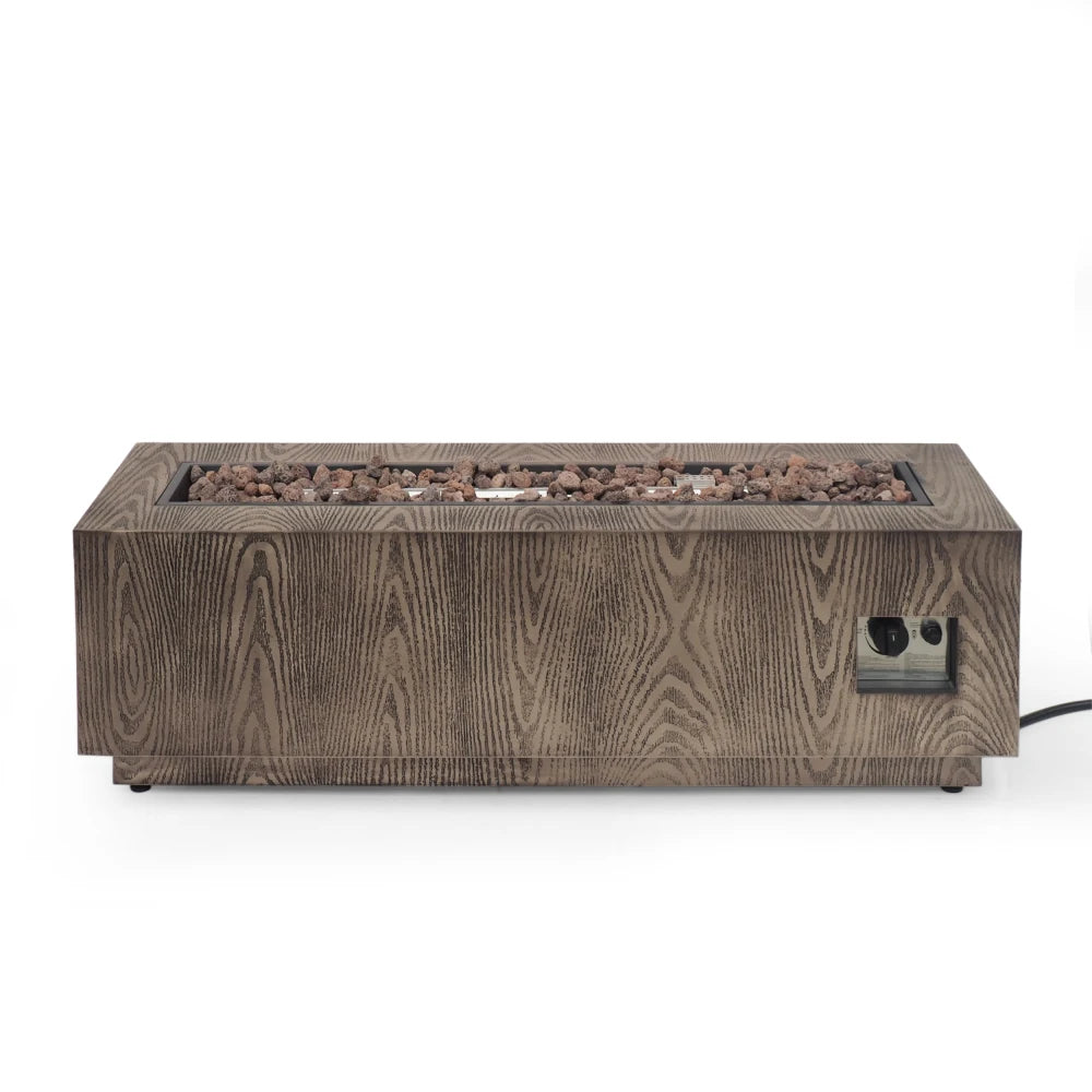 Rectangular Iron Propane Fire Pit -Brown Wood Pattern
