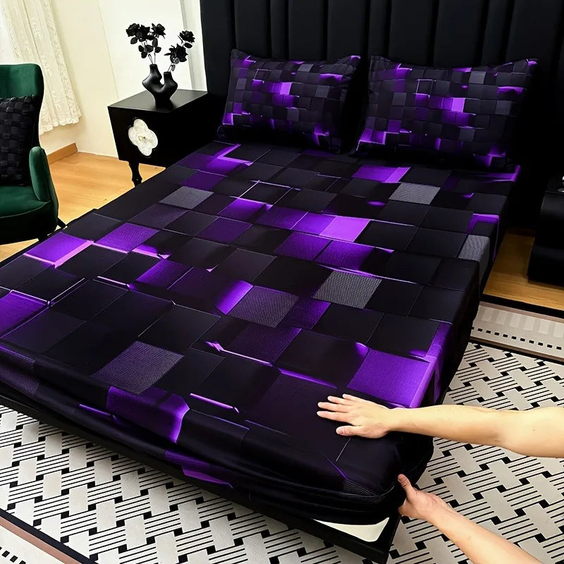 3pcs Cool Tech Digital Printing Plaid Sheet Set