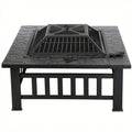 Black Metal Square Firepit With Cover
