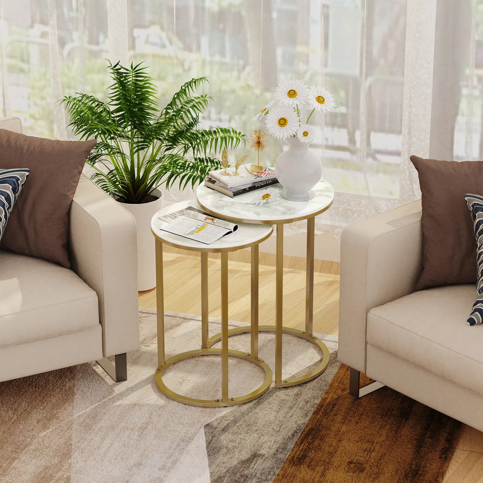 Stone Round Nesting Table- Set of 2