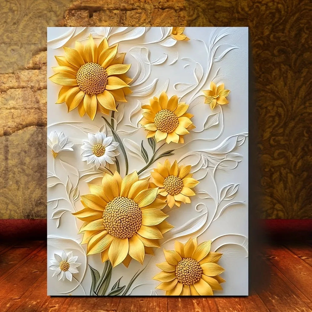 3D Relief Sunflower Framed Canvas Art