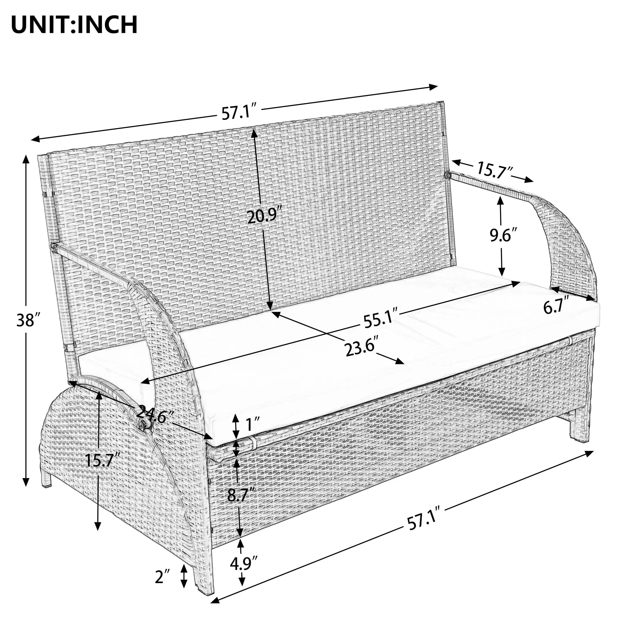 Rattan Convertible Picnic Upholstered Bench/Table
