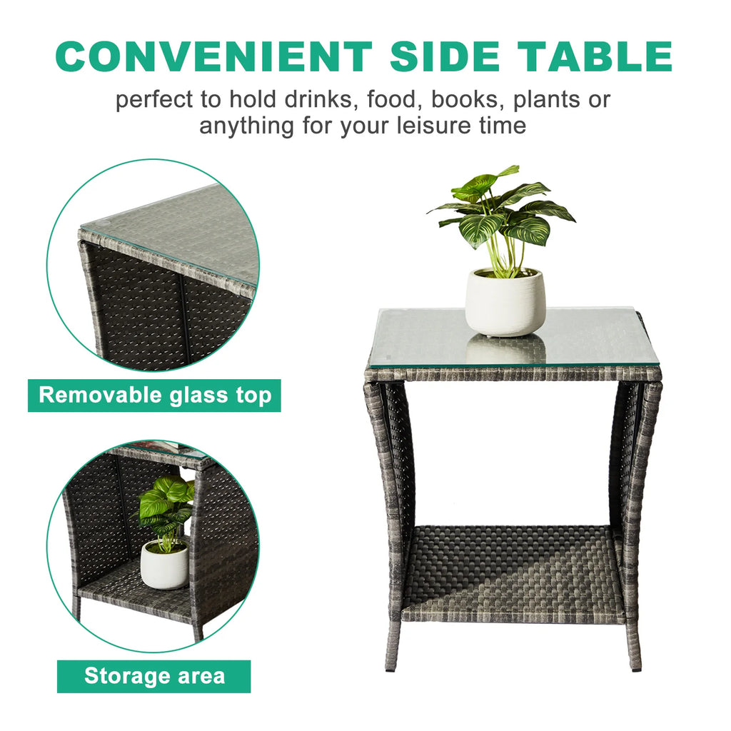 Black Patio Wicker Square Table