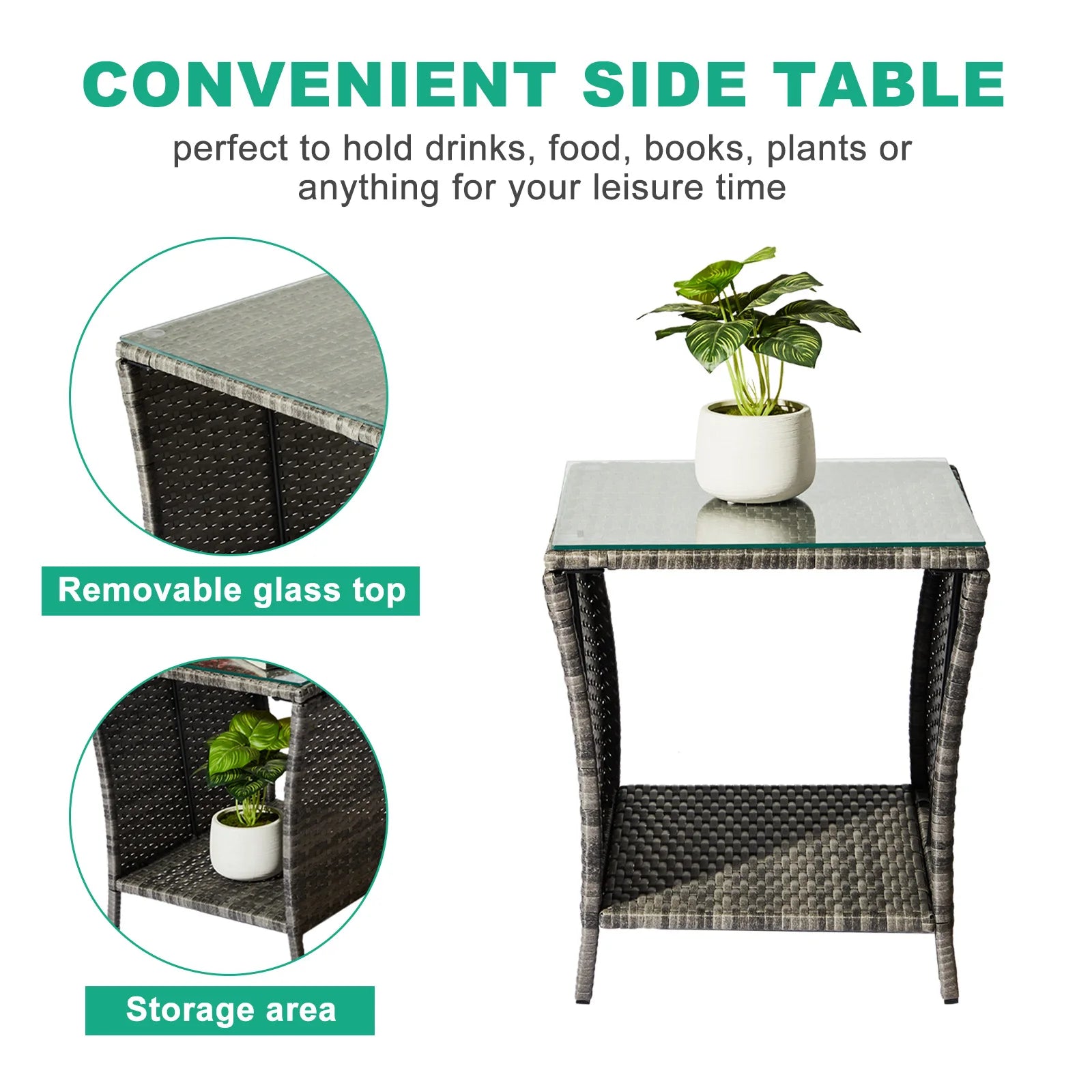 Black Patio Wicker Square Table