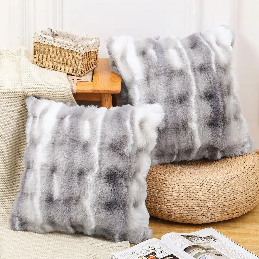 Thick Plush Wool Throw Pillow Covers -2 pc 24x24 Inch