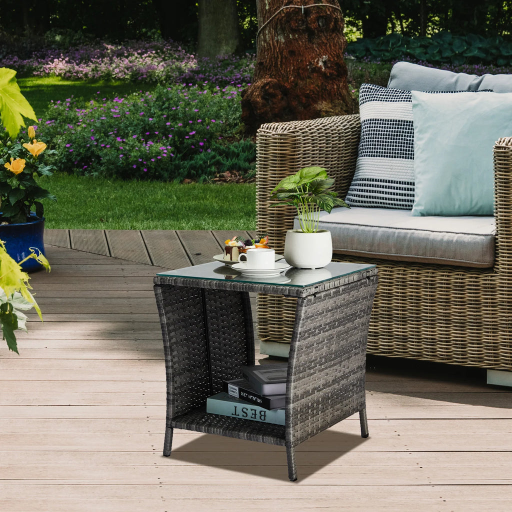 Black Patio Wicker Square Table