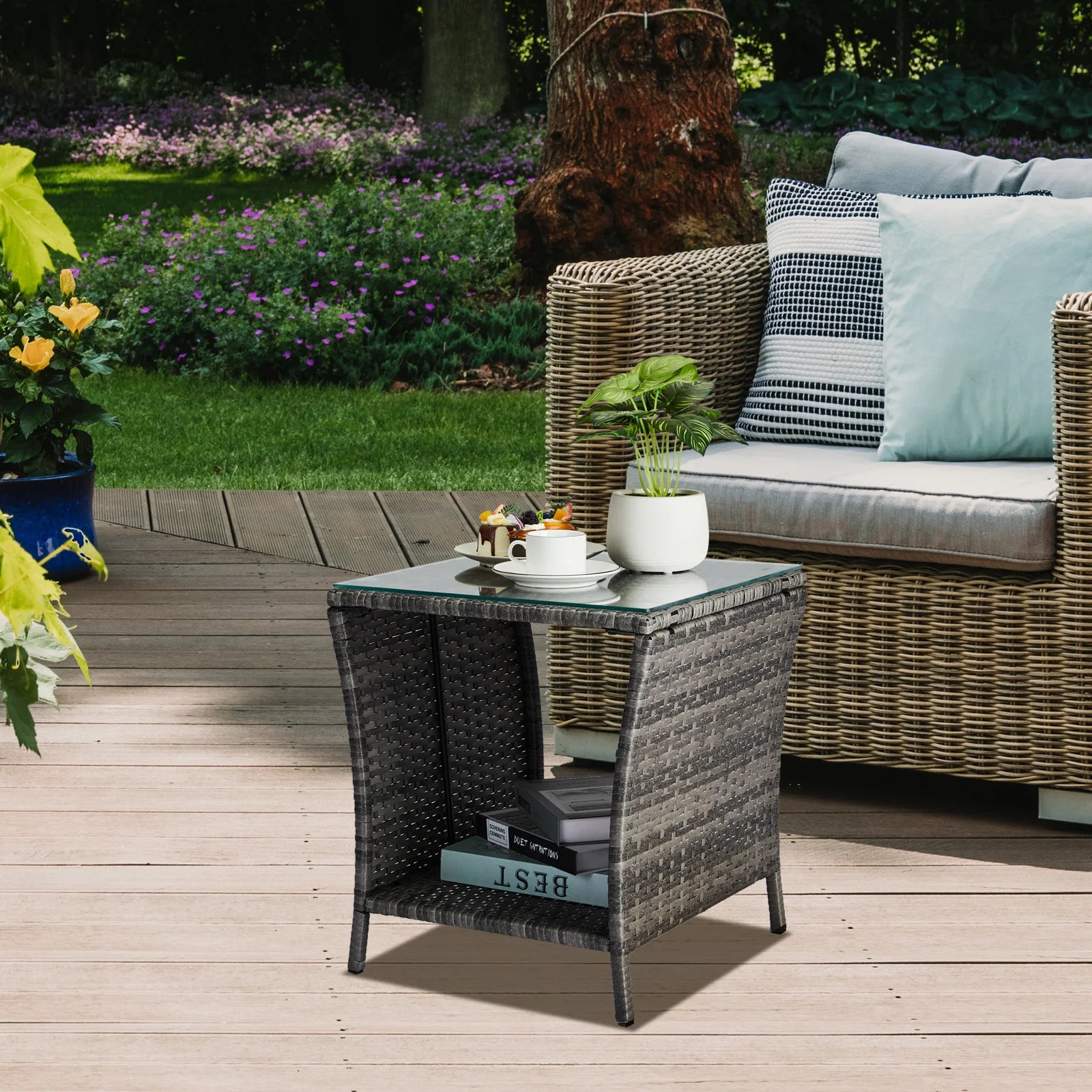Black Patio Wicker Square Table