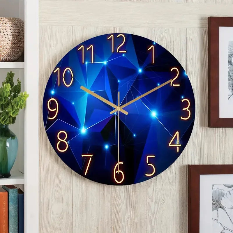 Blue Wall Round Glass Clock -Battery Operated