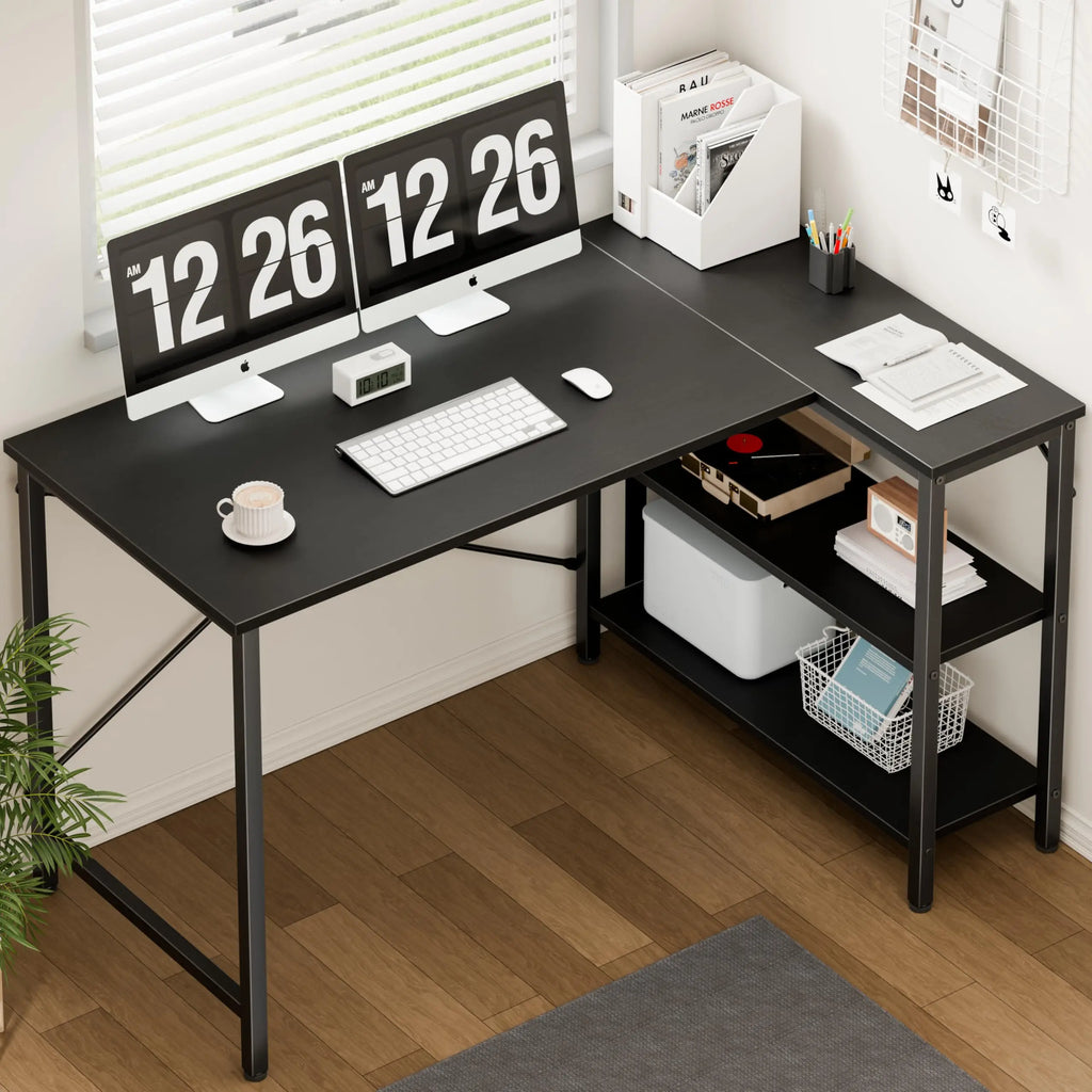 L Shaped Desk with Reversible Storage Shelves