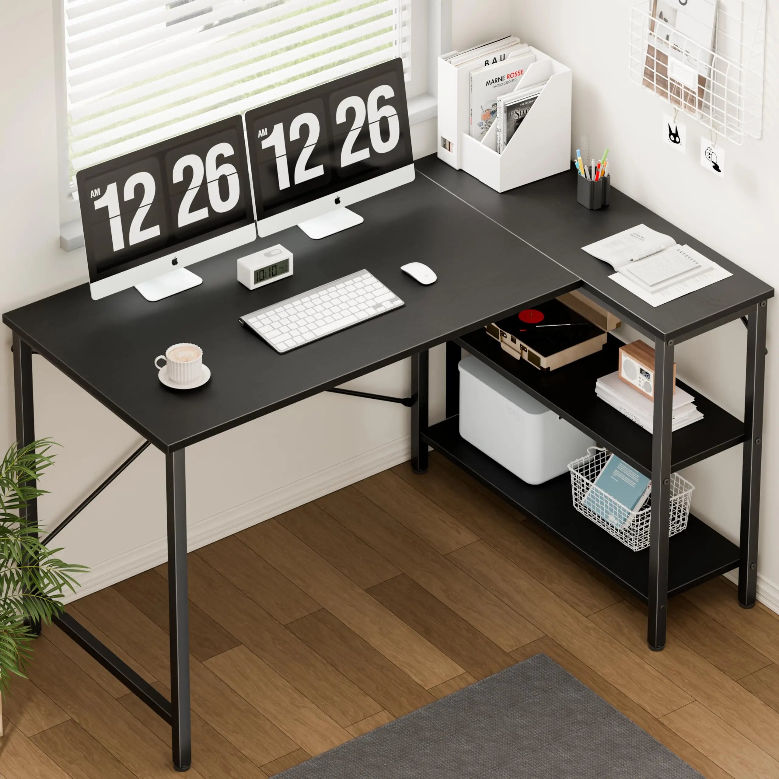 L Shaped Desk with Reversible Storage Shelves