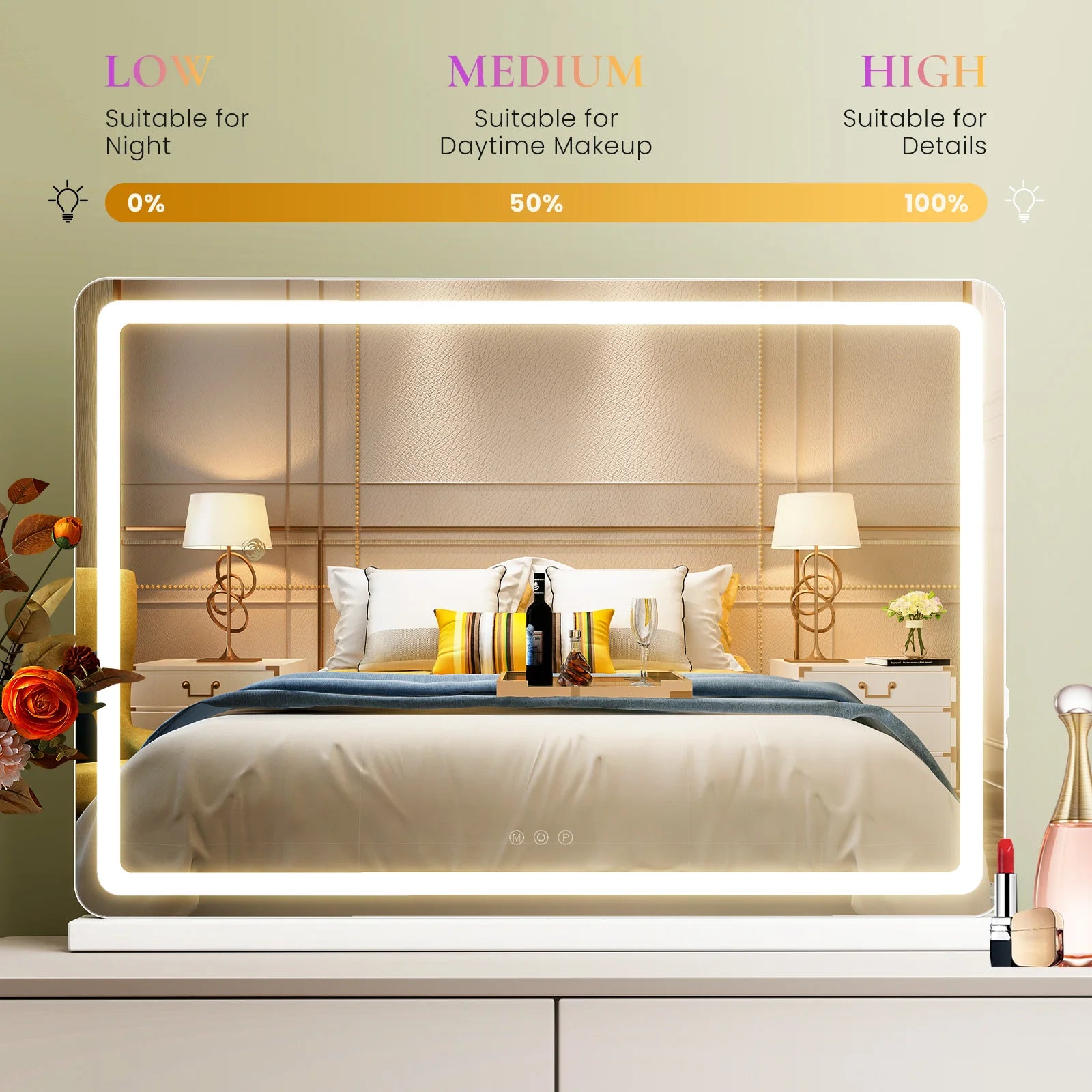 Dimmable LED Lighted Vanity Mirror Aluminum Frame